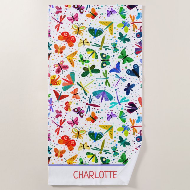 Serviette De Plage Aquarelle Arc-en-ciel Papillons Enfants Personnali (Devant)
