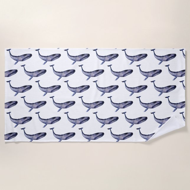 Serviette De Plage Aquarelle Baleine bleue (Devant)
