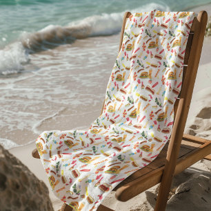 Serviette De Plage Aquarelle BBQ nourriture, boissons et desserts Mot