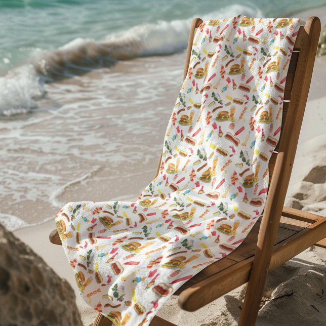 Serviette De Plage Aquarelle BBQ nourriture, boissons et desserts Mot (Créateur téléchargé)