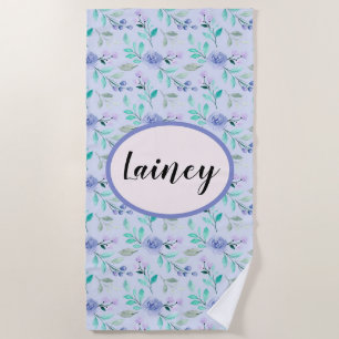 Serviette De Plage Aquarelle bleu Floral Beach