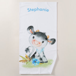 Serviette De Plage Aquarelle bleue Petite vache