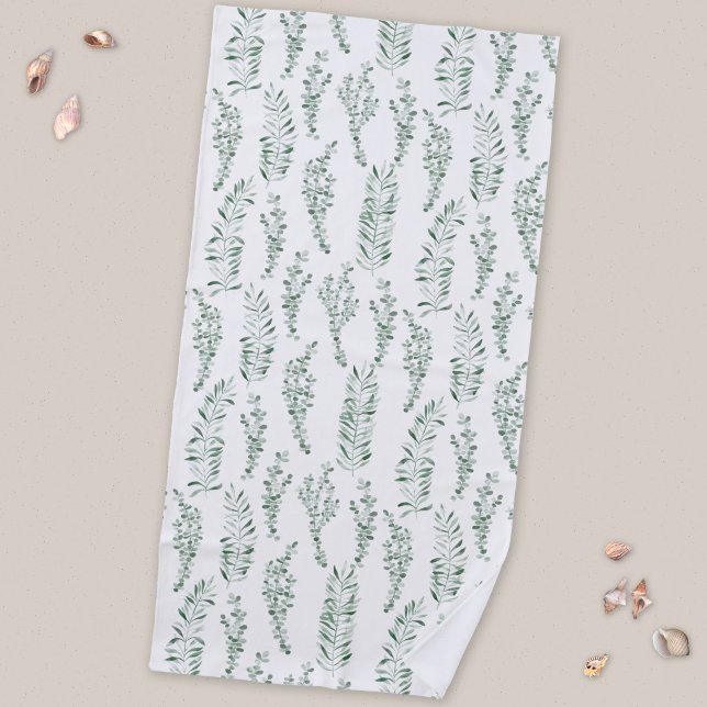 Serviette De Plage Aquarelle botanique de feuillage de feuilles (Watercolor Eucalyptus branches and leaves beach towel)
