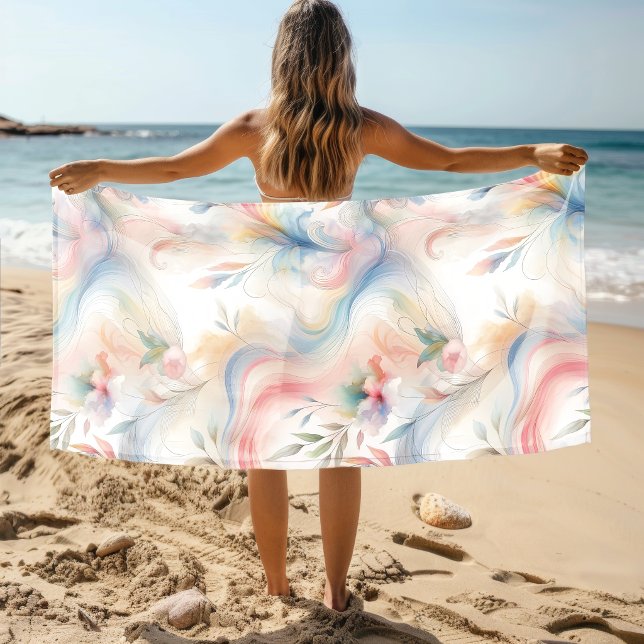 Serviette De Plage Aquarelle botanique pastel élégante (Créateur téléchargé)