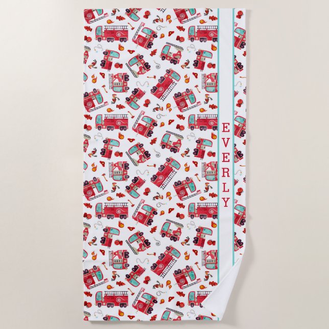 Serviette De Plage Aquarelle Camions Enfants Personnalisés (Devant)