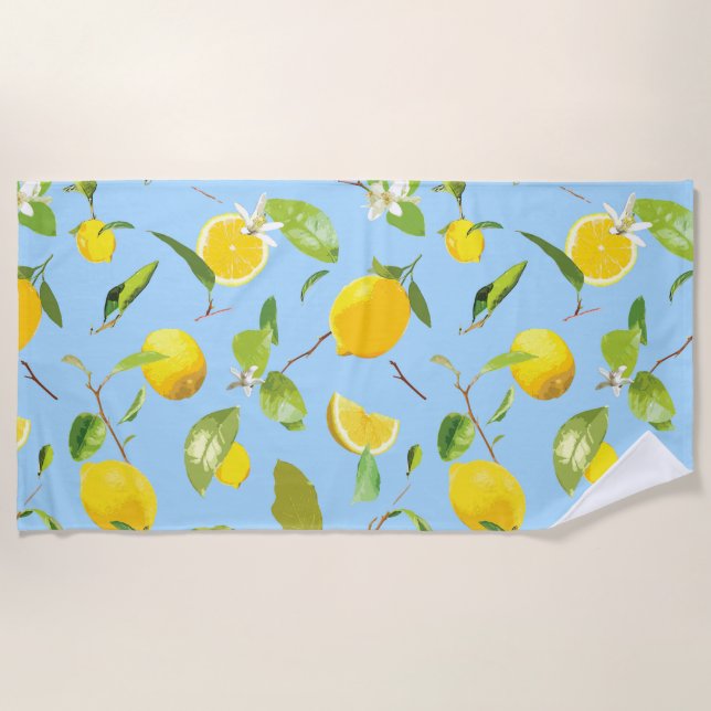 Serviette De Plage Aquarelle Citron et Feuilles 3 (Devant)