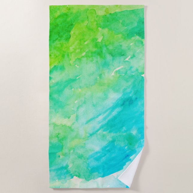 Serviette De Plage Aquarelle Côtier Turquoise Motif (Devant)