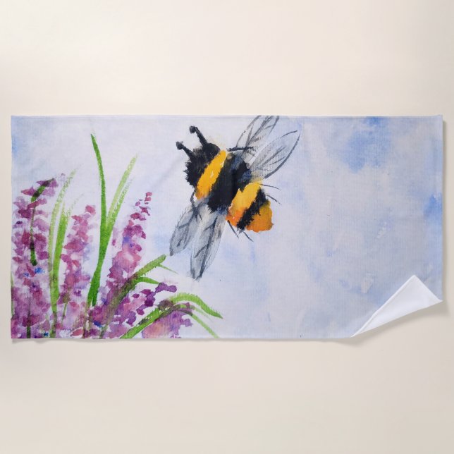 Serviette De Plage Aquarelle d'abeille (Devant)