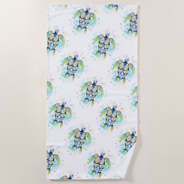 Serviette De Plage Aquarelle de la tortue de mer (Devant)