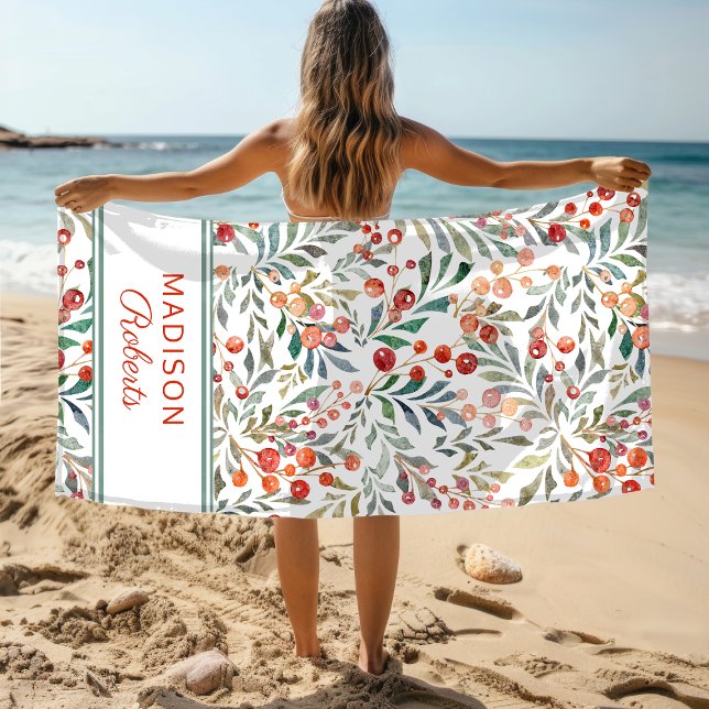 Serviette De Plage Aquarelle de Noël Floral Personnalisé (Créateur téléchargé)
