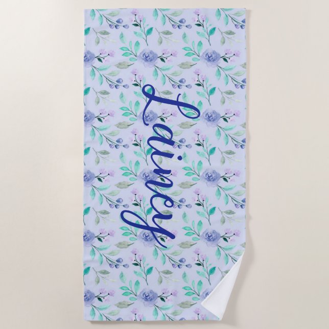 Serviette De Plage Aquarelle de plage violet Floral (Devant)
