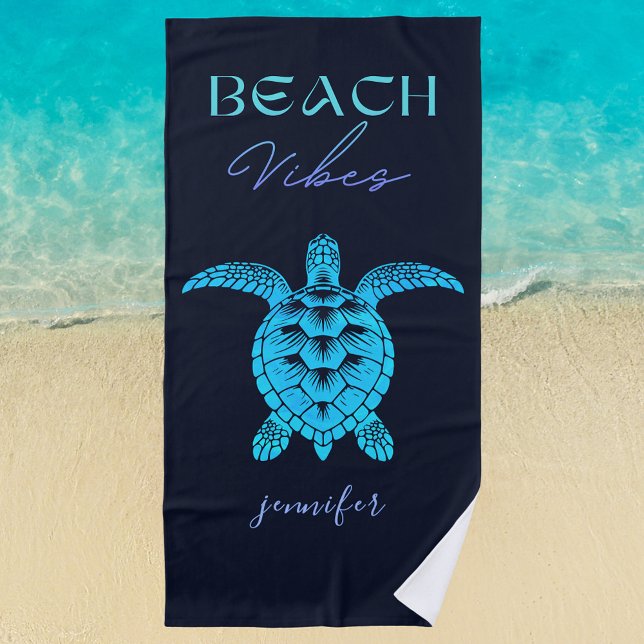 Serviette De Plage Aquarelle de tortue bleue personnalisée (beach vibes teal blue sea turtle beach towel)