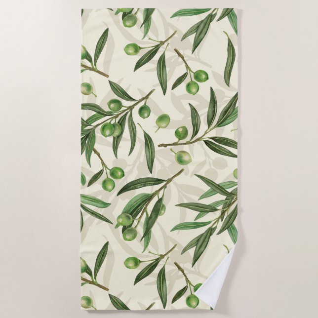 Serviette De Plage Aquarelle des branches d'olive (Devant)