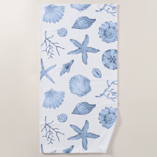 Serviette De Plage Aquarelle des coques bleues (Devant)