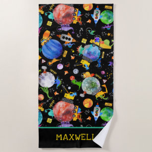 Serviette De Plage Aquarelle Dinosaur Construction Creative Space Kid