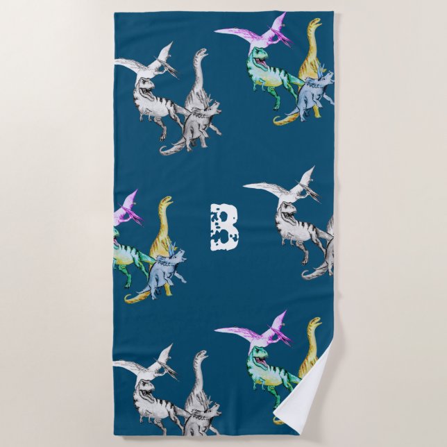Serviette De Plage Aquarelle Dinosaur Enfants Monogram Beach Towne (Devant)