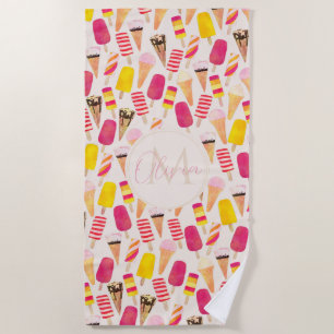Serviette De Plage Aquarelle douce été crème glacée