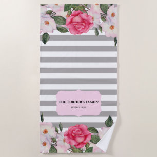 Serviette De Plage Aquarelle Doux rose blanc Roses illustration