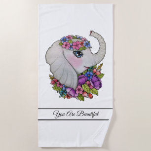 Serviette De Plage Aquarelle Eléphant Avec Fleurs Sauvages