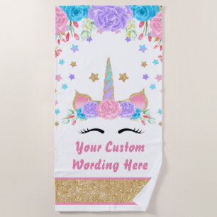 Serviette De Plage Aquarelle Faux Gold Parties scintillant Unicorn Pe