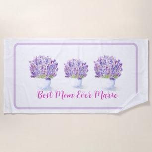 Serviette De Plage Aquarelle fleurie de lavande maman peinte à la mai