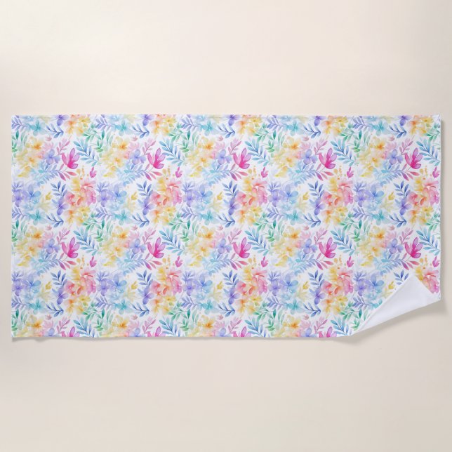 Serviette De Plage Aquarelle Floral Motif sans joint (Devant)