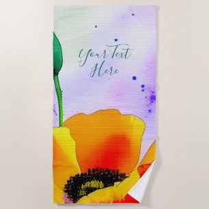 Serviette De Plage Aquarelle Florale Californie Pépites Orange Jaune