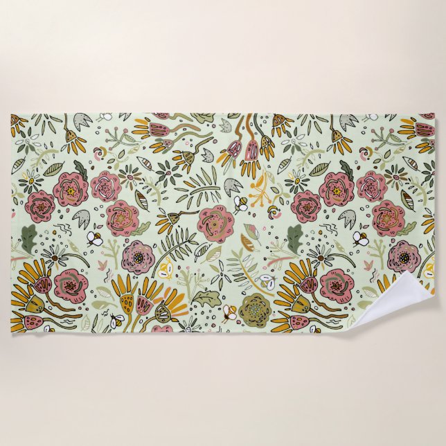 Serviette De Plage Aquarelle Florale Fleurs d'abeille Élégante Modern (Devant)