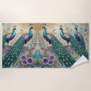 Serviette De Plage Aquarelle florale Peacock