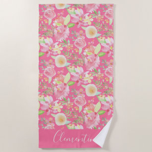 Serviette De Plage Aquarelle florale rose jaune moderne