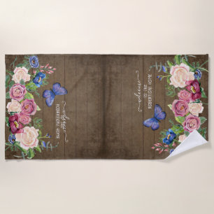 Serviette De Plage Aquarelle florale rustique Nom personnalisé