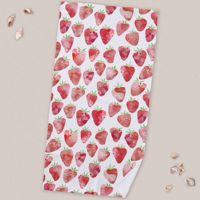 Serviette De Plage Aquarelle fraise (Watercolor strawberry pattern beach towel)