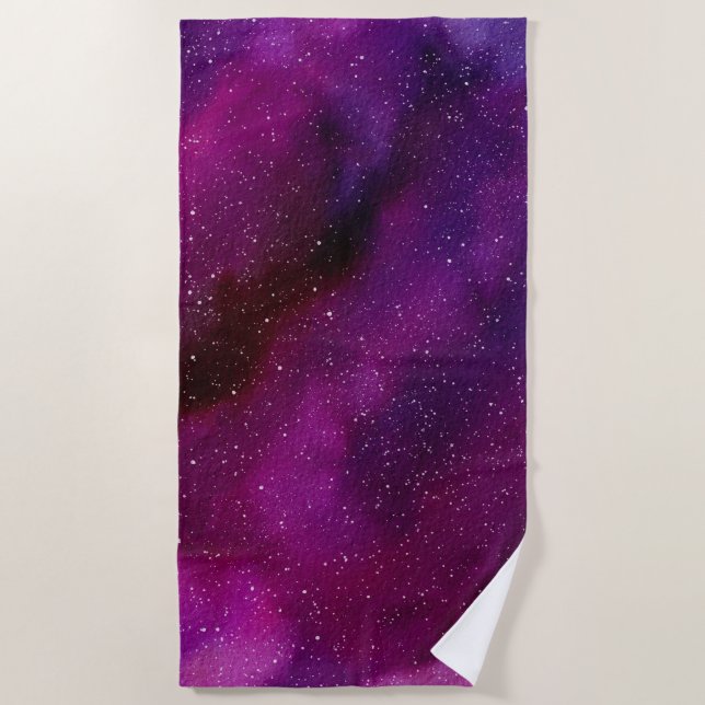 Serviette De Plage Aquarelle Galaxies rose violet (Devant)
