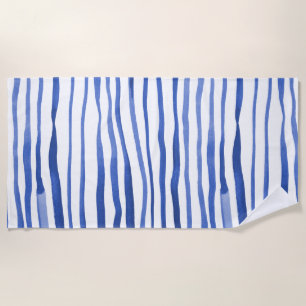 Serviette De Plage Aquarelle irrégulière lignes simples - bleu