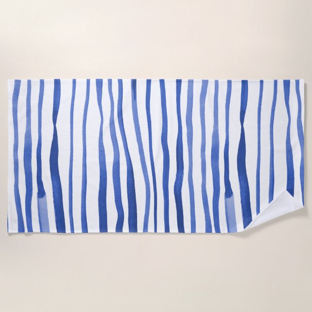 Serviette De Plage Aquarelle irrégulière lignes simples - bleu (Devant)
