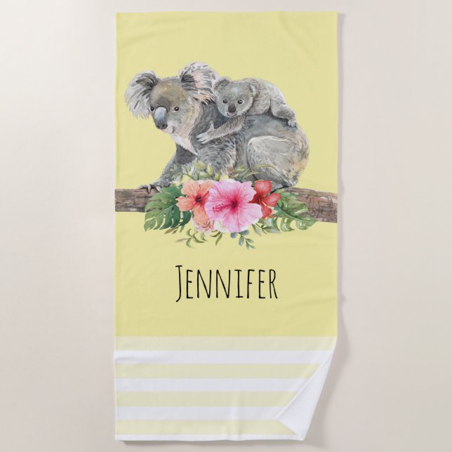 Serviette De Plage Aquarelle Koala Oears mignonne maman & bébé (Devant)