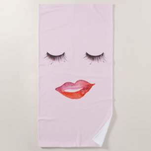 Serviette De Plage Aquarelle Lèvres et cils