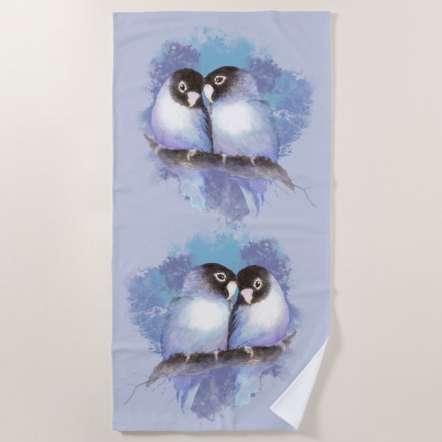 Serviette De Plage Aquarelle Lovebirds Oiseaux tropicaux (Devant)
