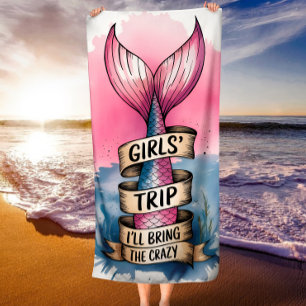 Serviette De Plage Aquarelle Mermaid Queue Girl' Trip Funny