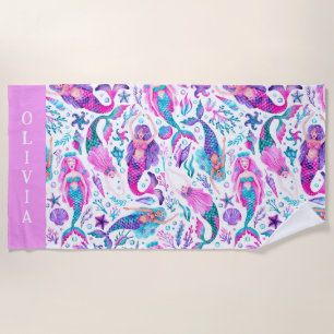 Serviette De Plage Aquarelle Mermaids Coques de mer + Starfish