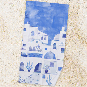 Serviette De Plage Aquarelle moderne Santorin Grèce île