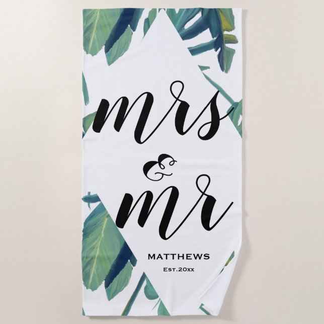 Serviette De Plage Aquarelle Moderne Tropical mrs & m Summer Holiday (Devant)