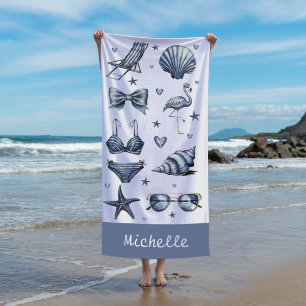 Serviette De Plage aquarelle Nom personnalisé Thème Voyage Été
