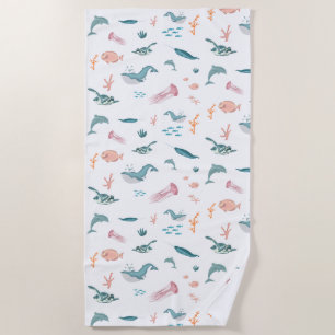 Serviette De Plage Aquarelle Océan Motif d'animaux marins
