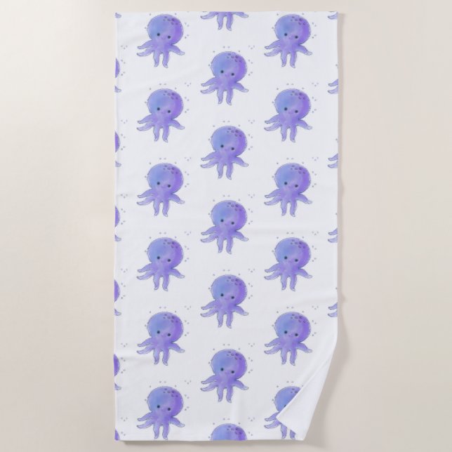 Serviette De Plage Aquarelle octopique violette claire (Devant)