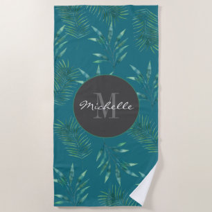 Serviette De Plage Aquarelle Palm Feuilles Personnalisé Monogramme Pr