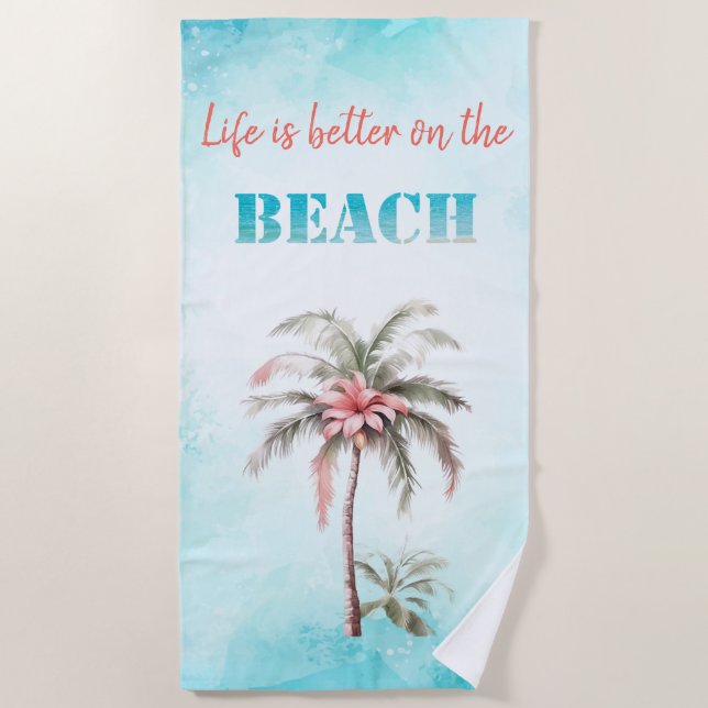 Serviette De Plage Aquarelle Palm Fleurs tropicales (Devant)