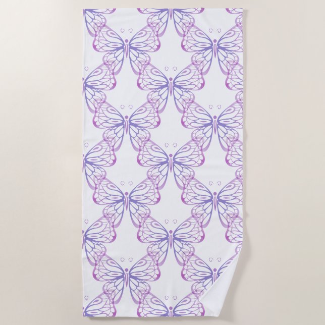 Serviette De Plage Aquarelle papillon Motif rose violet (Devant)