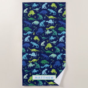 Serviette De Plage Aquarelle personnalisée pour enfants Dinosaure ble