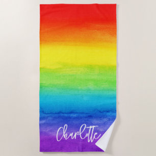 Serviette De Plage Aquarelle Rainbow coloré Personnalisé Moderne